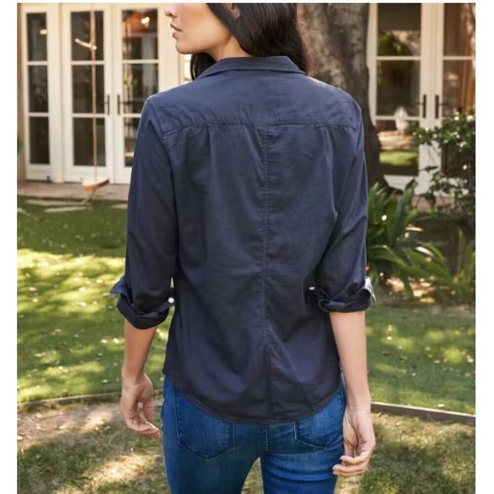 NEW Frank and Eileen Barry Woven Tailored Button-Up Shirt Navy Size XXS - Picture 2 of 5